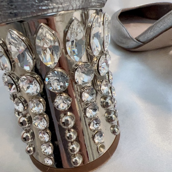 Miu Miu Silver Crystal Embellishments Slingback Pumps - Picture 4 of 9